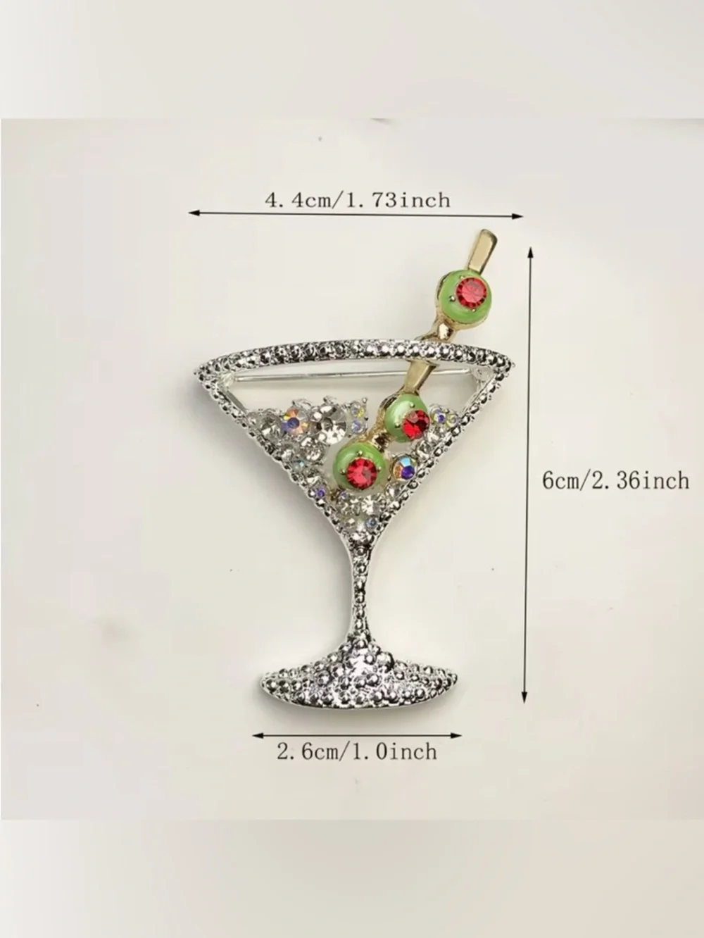 Golden Tone Martini Brooch Modern New with Olives - Picture 2 of 3